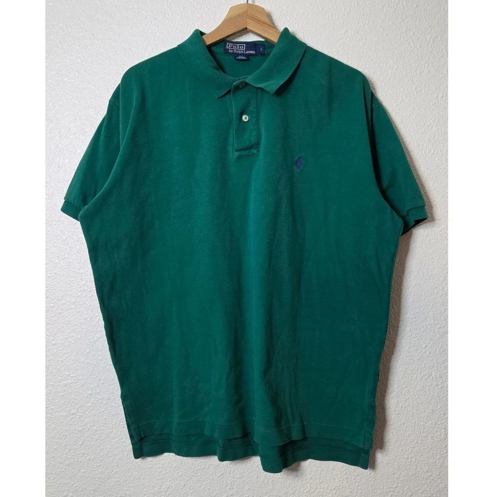 Polo Ralph Lauren Green Cotton Polo Shirt Men's‎ Large Preppy Old Money